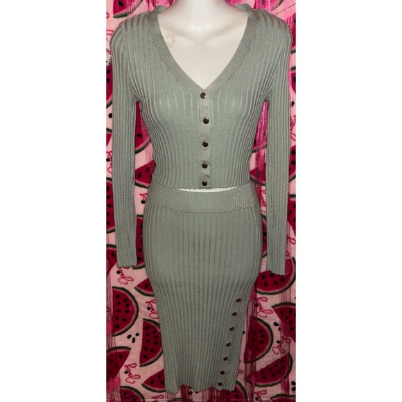 💚 Chic Ribbed Knit Midi Skirt Set - Picture 1 of 8